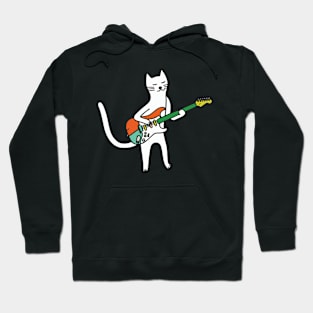 Rockin' Kitty: Minimalist Line Art Cat with Electric Guitar Hoodie